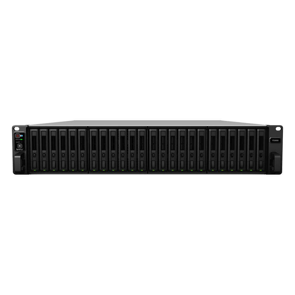 NAS Todo Flash FlashStation FS3600 | 24 Receptáculos | Intel Xeon D-1567 12 Núcleos | 16 GB RAM (Ampliable a 128 GB) | 195,000 IOPS Escritura Aleatoria iSCSI 4K | 10 GbE | Compatible con Virtualización | Protección de Datos Int