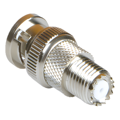 Adaptador en Línea de Conector Mini-UHF Hembra a BNC Macho, Níquel/ Oro/ Teflón.