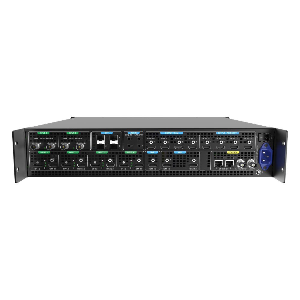 Seamless Switcher 4K / 6 Entradas / 6 Capas / 2 Modos de Trabajo / Salida 8K×2K@60Hz / 10G Óptico / Control Múltiple