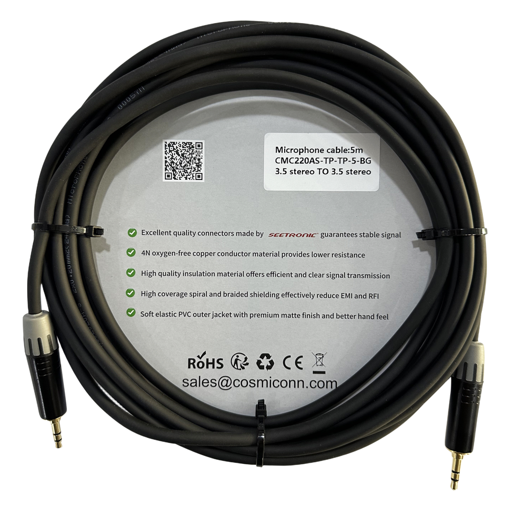 Cable 3.5mm a 3.5mm, conectores color negro MTP3C-BG, length 5m