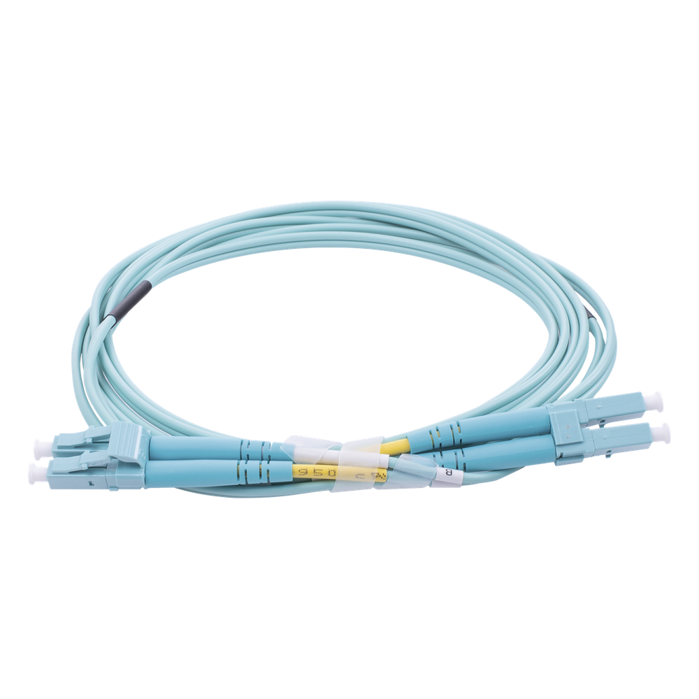 Jumper de Fibra Óptica Multimodo OM3 50/125 LC-LC OFNR (Riser), 2.0 mm, Dúplex, Aqua, 2 Metros (6.56 Pies)