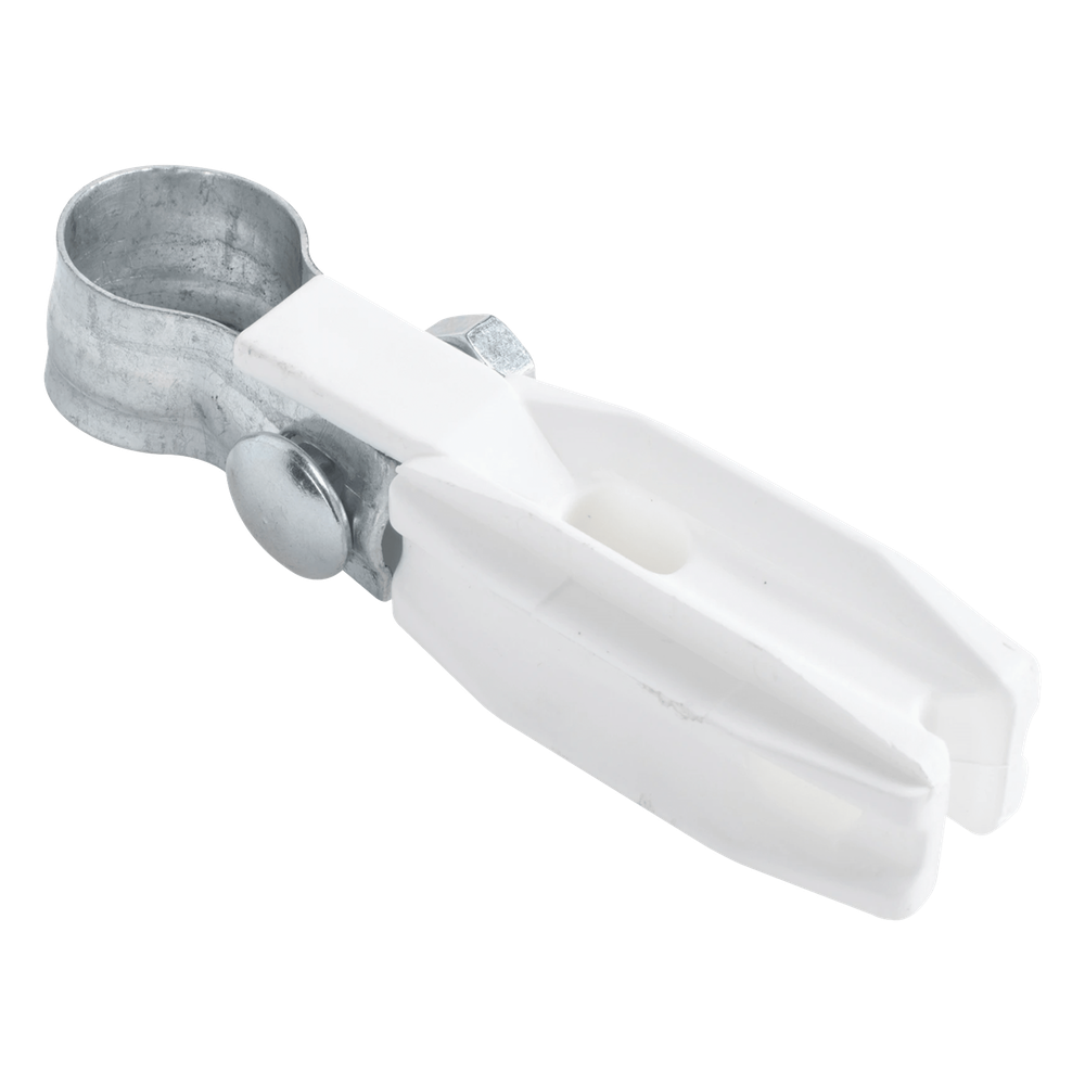 Aislador de Paso o Esquina Blanco con Abrazadera / 33-38 mm / Resina Virgen 100% / Anti-Arqueo / Tubería de Malla Ciclónica