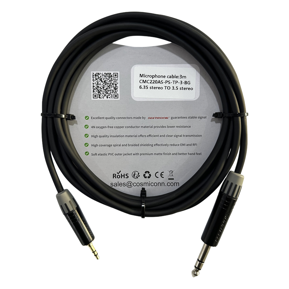 Cable 6.35mm a 3.5mm, conectores color negro MP3X-B - MTP3C-BG, length 3m