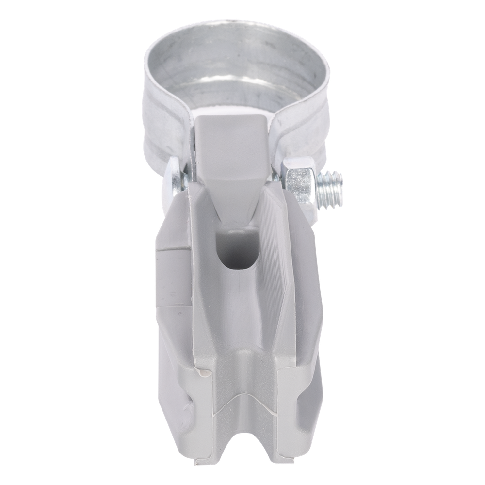 Aislador de Paso o Esquina con Abrazadera / 1 Pulgada (25 mm) / Resina Virgen 100% / Anti-Arqueo / Acero Galvanizado / Poste Cerco Eléctrico
