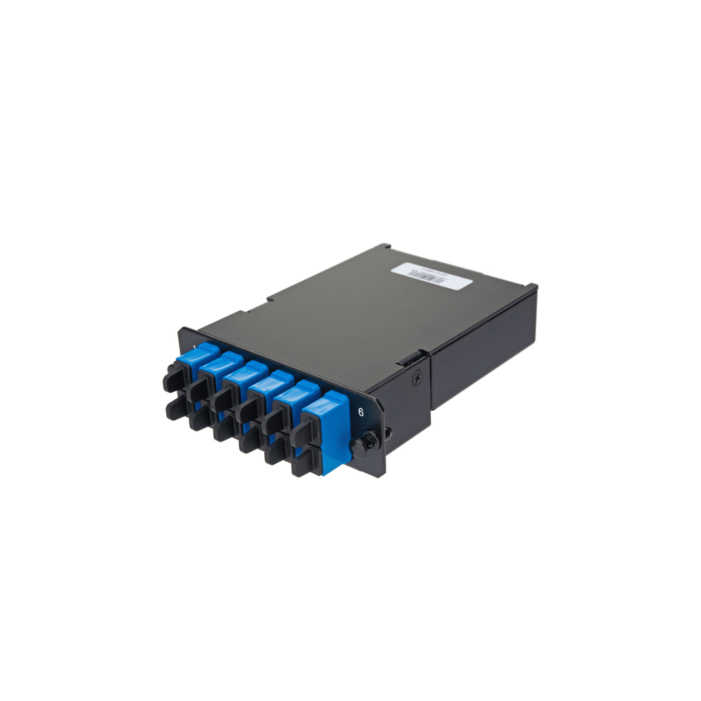 Placa Acopladora de Fibra Óptica FAP, Con 12 Pigtails y 6 Conectores SC Duplex (12 Fibras), Para Fibra Monomodo OS1/OS2, Color Azul