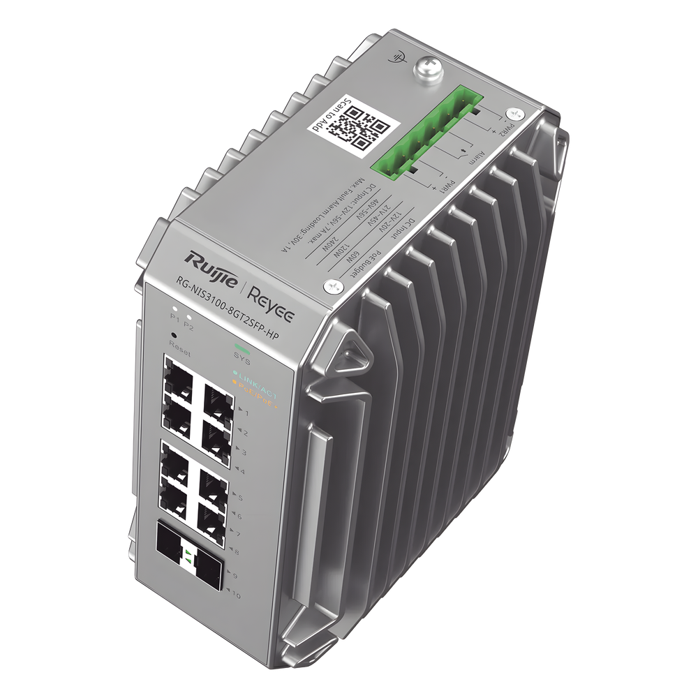 Switch Industrial PoE, Ideal para temperaturas Extremas y protección contra descargas, 8 puertos Gigabit PoE 802.3af/at + 2 SFP para fibra 1Gb, gestión gratuita desde la nube, 125w