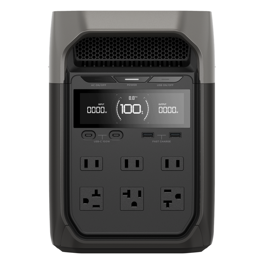 Estación de Energía Portátil Delta 3 1024Wh Litio LFP / 6 AC 1800 W (Max. 2600W con X-Boost) / 4 USB-C 100W / Capacidad para Aumentar Respaldo / Cargador de Coche 10A a 12.6V / Conectividad WiFi y Bluetooth (App) / Carga Solar 500W Ma