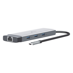 Adaptador HUB 9 en 1, 1 puerto USB-C entrada, 1 puerto HDMI 4K, 1 puerto Ethernet Gigabit, 1 puerto SD y MicroSD, 1 puerto USB-C y 3 puertos USB-A
