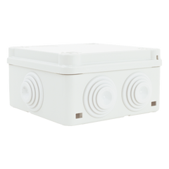Caja Estanca de PVC Para Derivación y Conexión, 6 Entradas, Tapa con Tornillo de 1/4" de Vuelta, 100x100x50 mm (Área Interna), Uso Exterior IP55, Material que no Propaga el Fuego y Libre de Hálogenos