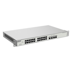 Switch Administrable Capa 3 con 24 puertos Gigabit PoE 802.3af/at + 4 SFP+ para fibra 10Gb, gestión gratuita desde la nube, 370w