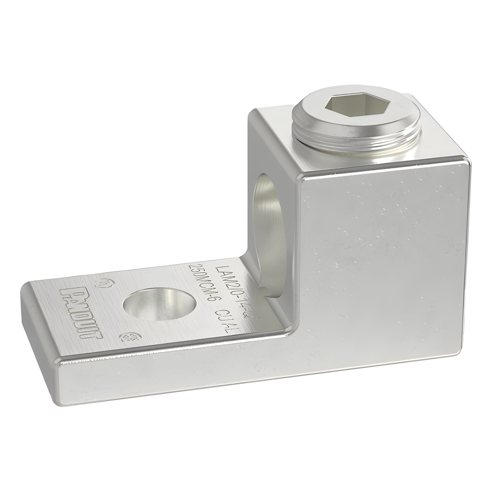 Terminal tipo Lengüeta Recta de Aluminio con Agujero 1/4", y Barril para Cable #14 - 2/0 AWG