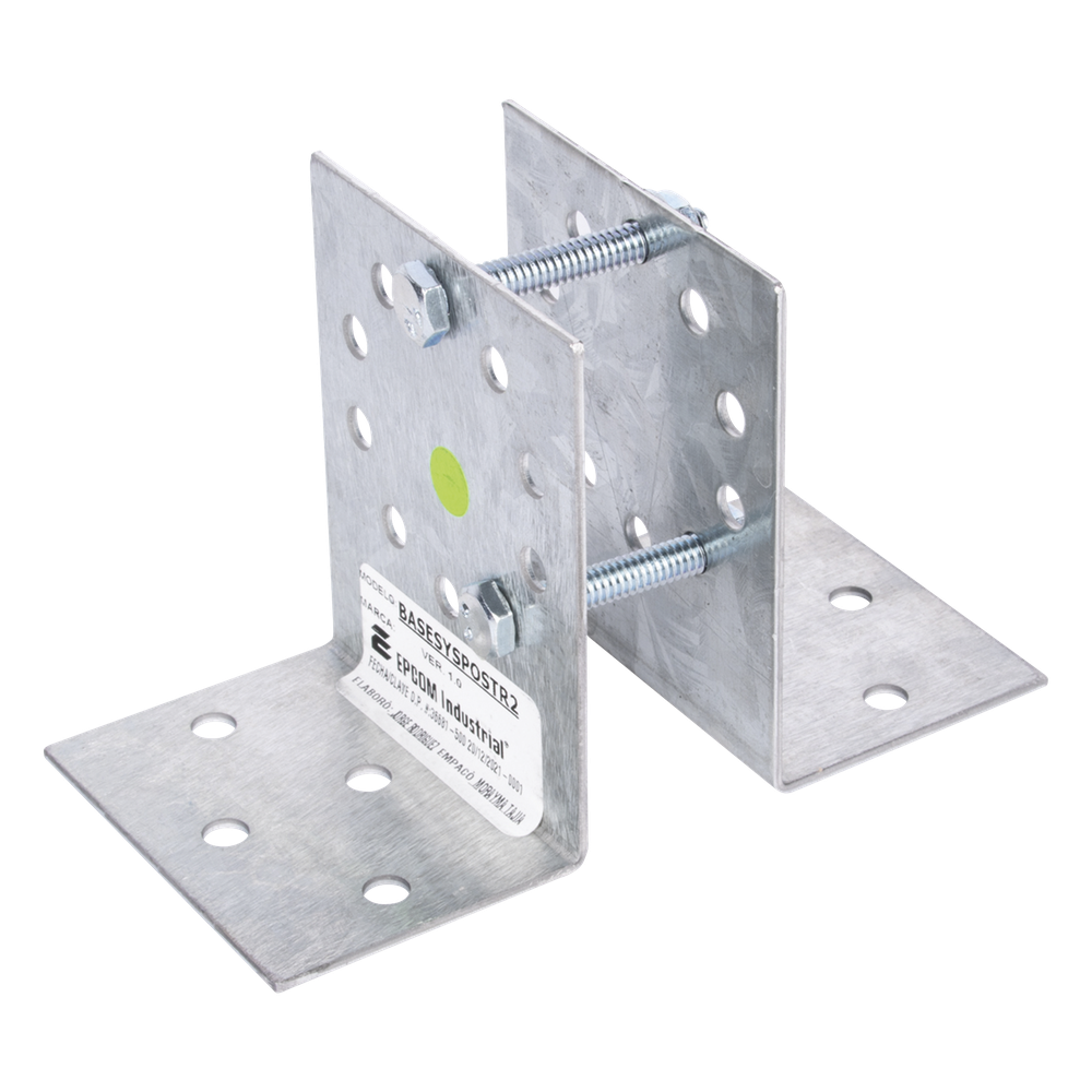 Base Multiposición para postes de paso o esquina / Acero Galvanizado Cal. 12 / 0.36 kg / Kit de Tornillería Incluido / Compatible con 7 Modelos SYSpost