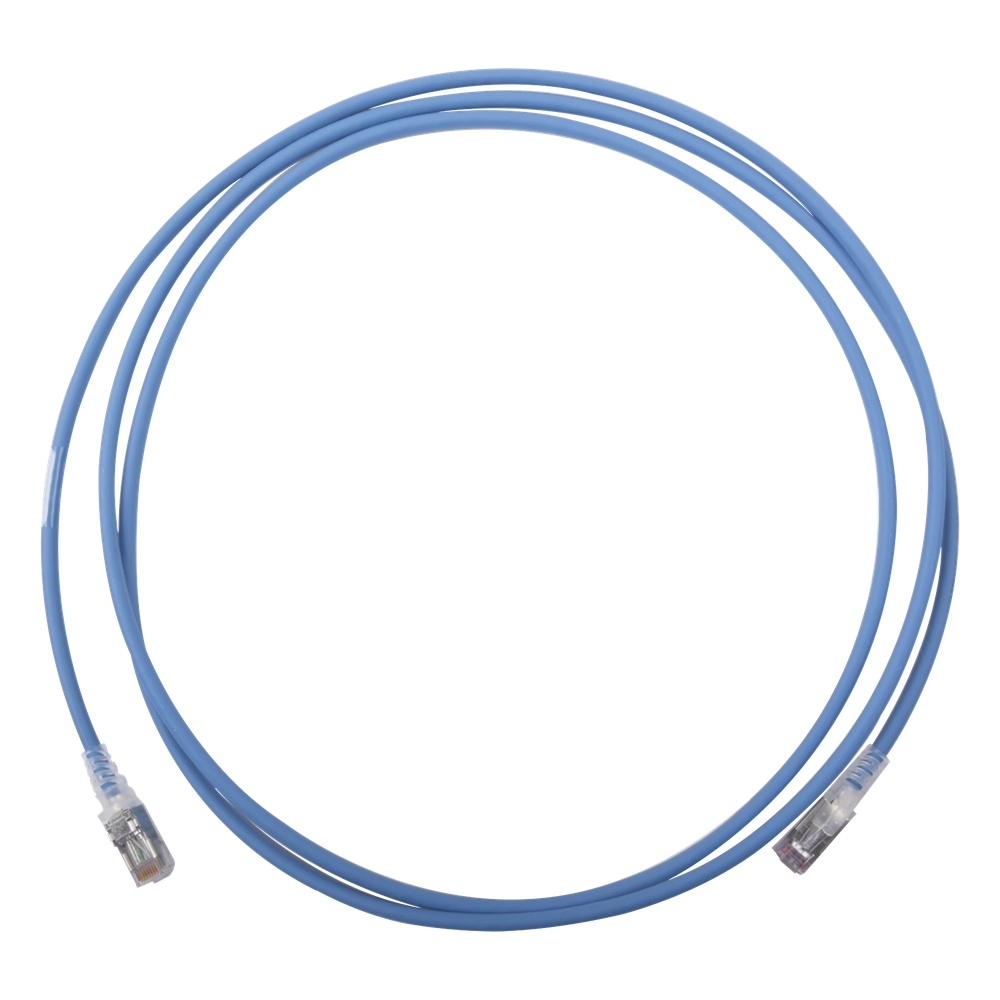 Patch Cord Skinny Cat6A Blindado S/FTP, 2.13 Metros (7 Pies), Diámetro Reducido 28 AWG, Color Azul