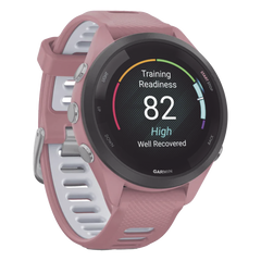 Forerunner® 265S, Bisel negro con carcasa en rosa y correa de silicona en rosa/gris