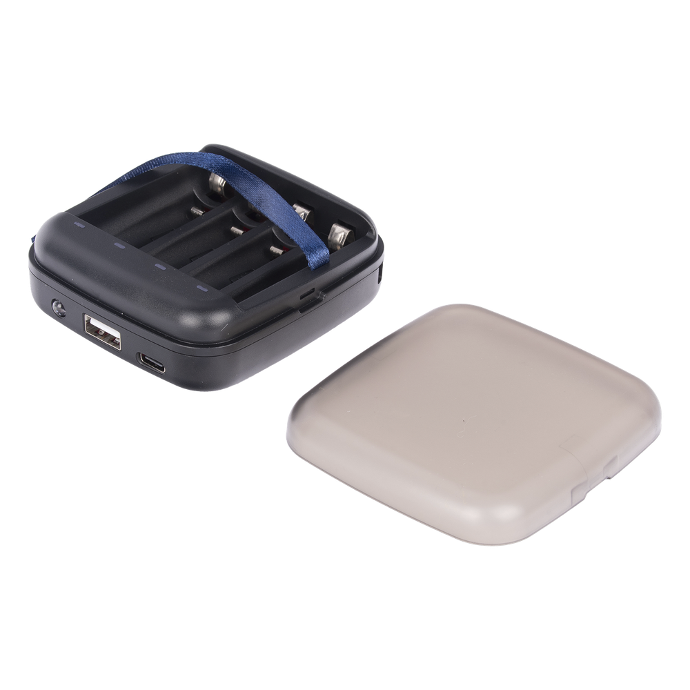 Power bank y Cargador para baterías 2 en 1,  carga individual y/o  simultánea hasta 4 baterías,  (AA y AAA, Ni-MH y Li-Ion)