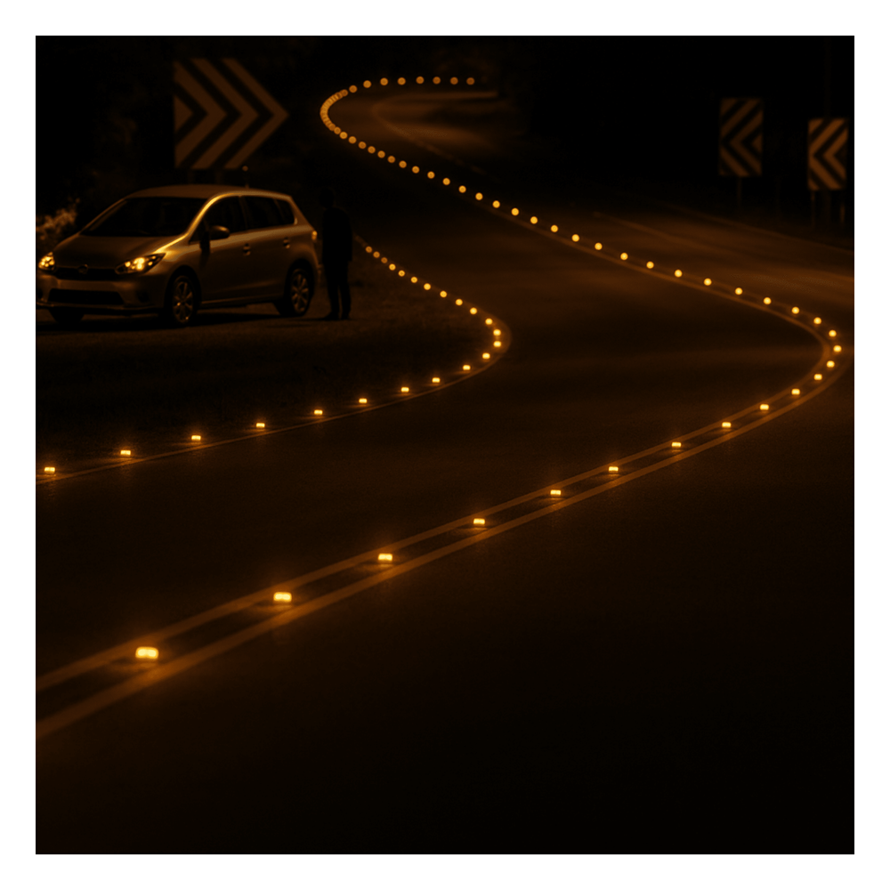 Luz LED para señalizacion de carreteras AC-LED / 6 LED Ultrabrillantes Intermitentes / Autonomía 108 Horas / Distancia Visual 800 m / IP68 / Capacidad de Carga 20000 kg / Temperatura -25°C a +75°C