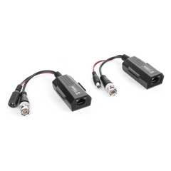 Kit de transceptores activos con conector para alimentación (12V/24Vcc/AC) TurboHD para aplicaciones de video por UTP Cat5e/6 en HD. Distancia de hasta 150 m en 4K