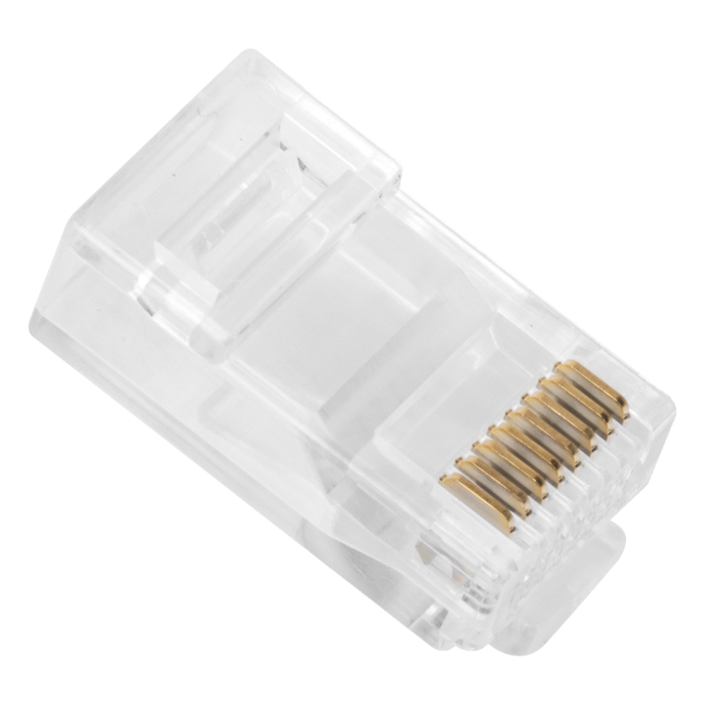 Bote con 100 Plugs Pass Through RJ45 Cat6 sin Blindaje, Chapado de Oro a 30 Micras para Durabilidad Extrema