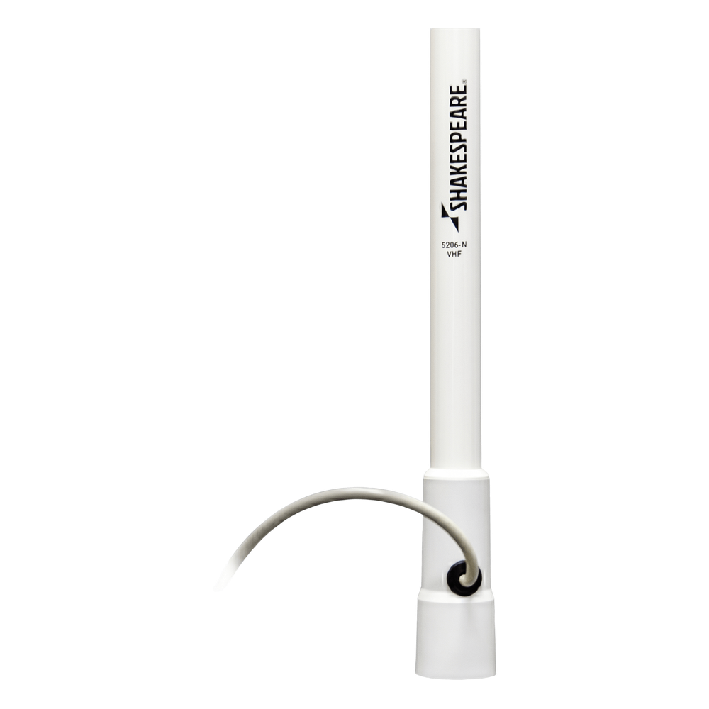 Antena Marina VHF SHAKESPEARE 5206-N / Fibra de Vidrio / 6 dB / 50 W / Cable RG-58 4.5 m (15 ft) / Base de Nylon / 2.4 m (7.9 ft) / Banda Marina VHF
