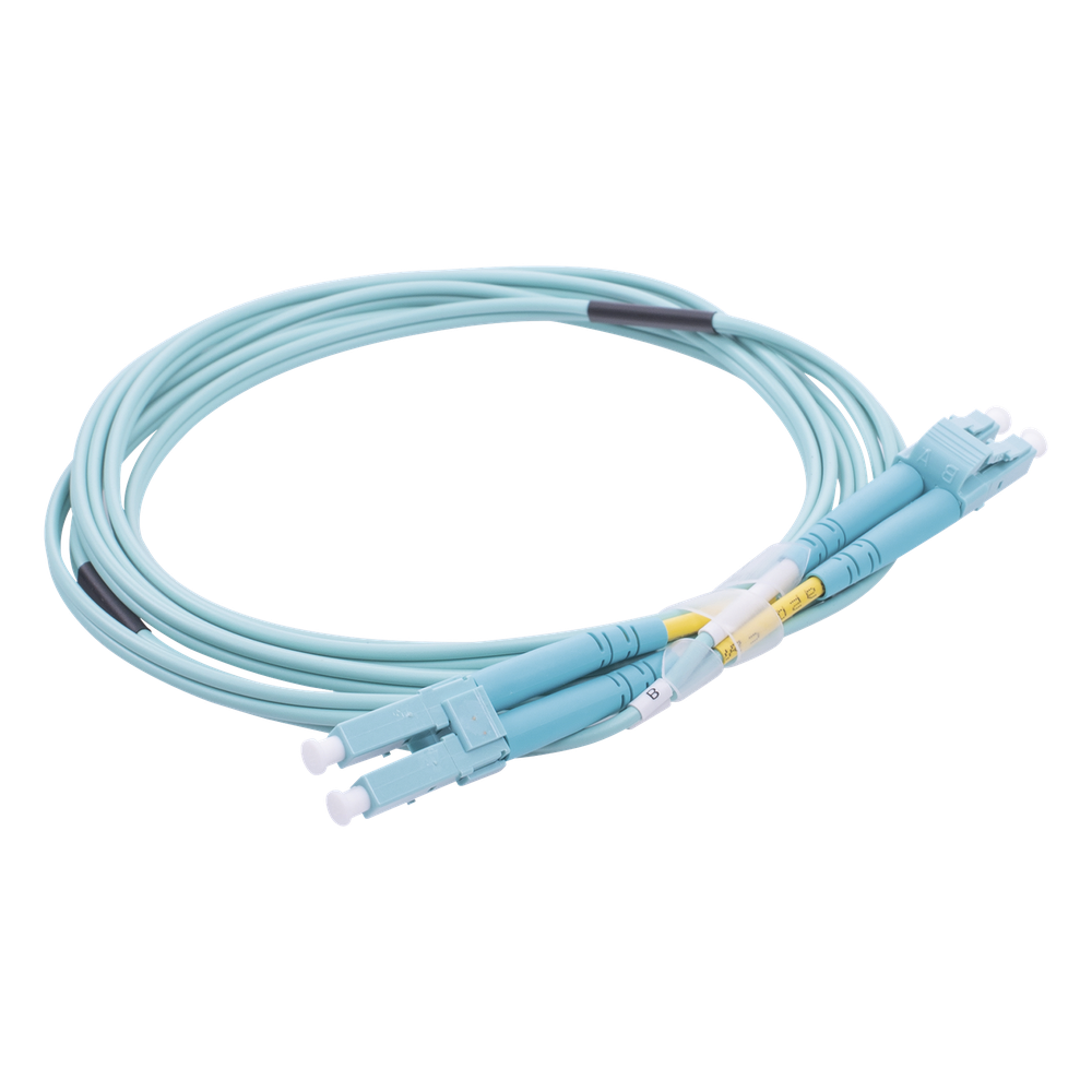 Jumper de Fibra Óptica Multimodo OM3 50/125 LC-LC OFNR (Riser), 2.0 mm, Dúplex, Aqua, 2 Metros (6.56 Pies)