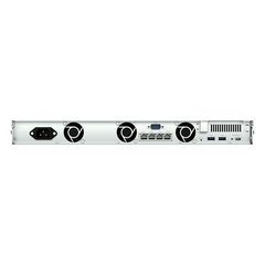 NAS Rackmount 4 Bahías / 1U 44 mm (1.73 in) / AMD Ryzen V1500B 4 Núcleos 2.2 GHz / 4GB DDR4 ECC SODIMM / 4x 1GbE RJ45 / PCIe 3.0 x8 / Escalable a 8 Bahías con RX426 / DSM / Storage Tiering