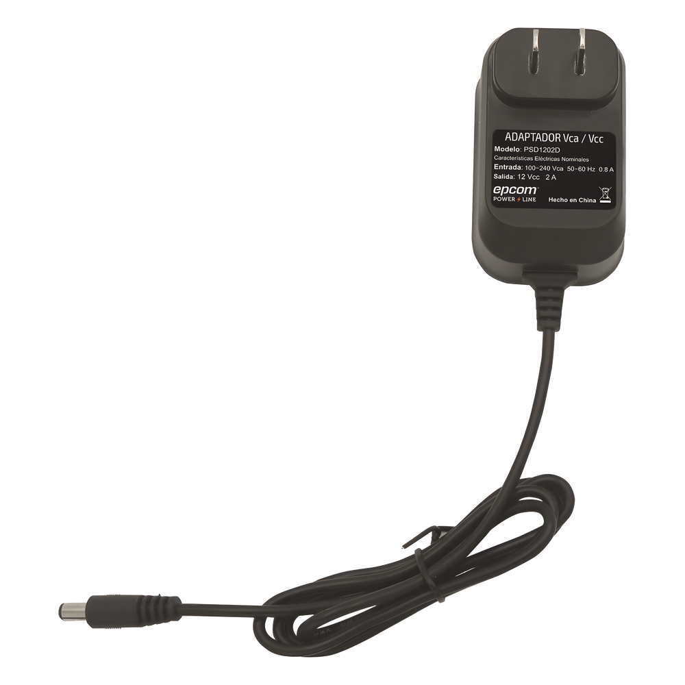 Fuente de Poder de 12 Vcc Regulada / 2 Amp / Voltaje de Entrada de 100 - 240 VCA / Longitud del cable 96 cms.