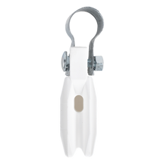 Aislador de Paso o Esquina Blanco con Abrazadera / 1 Pulgada (25 mm) / Resina Virgen 100% / Anti-Arqueo / Acero Galvanizado / Poste Cerco Eléctrico