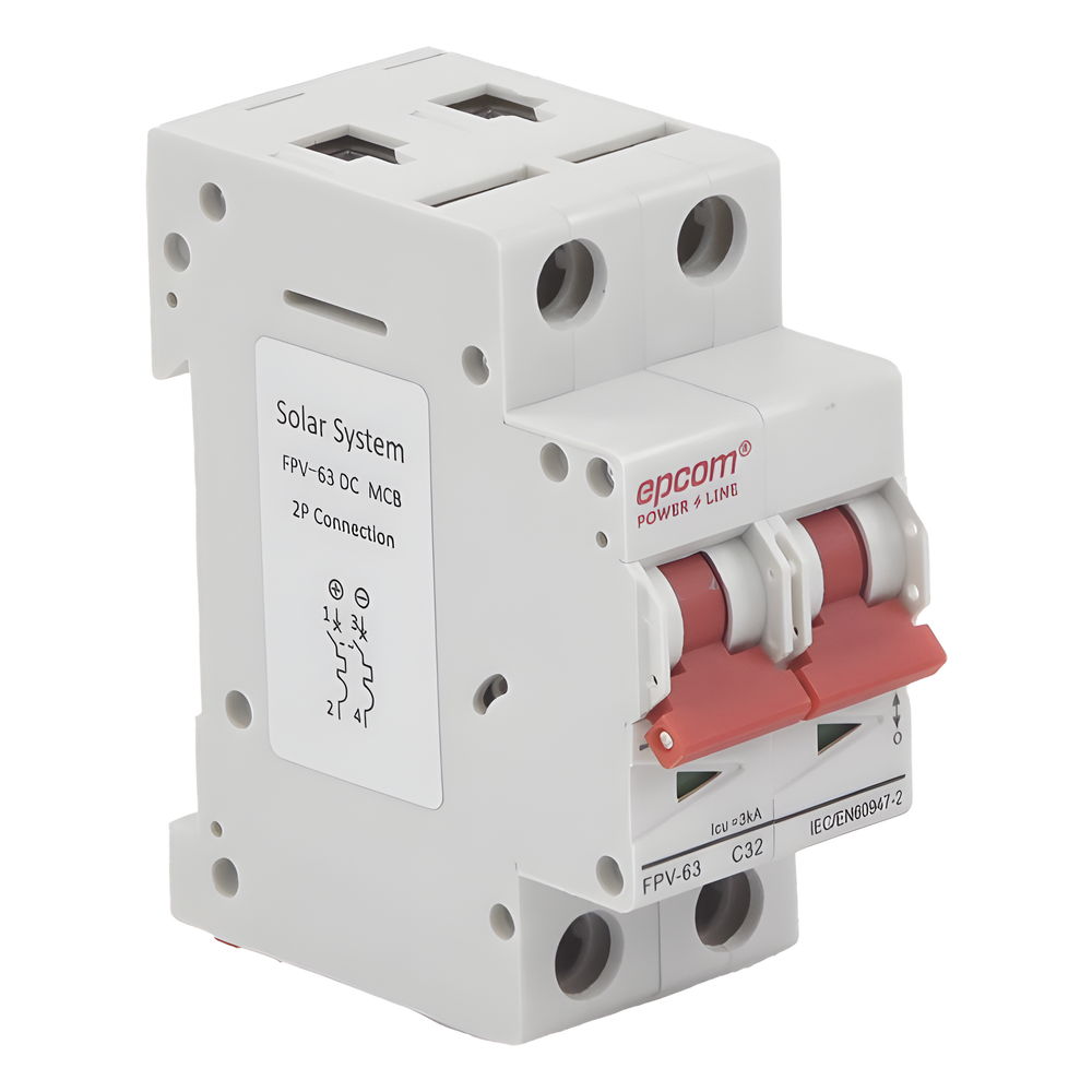 Protección Térmica/ Interruptor 2P, 32A,  Corriente Directa  800 Vcc para Aplicación Fotovoltaica Montaje Riel DIN