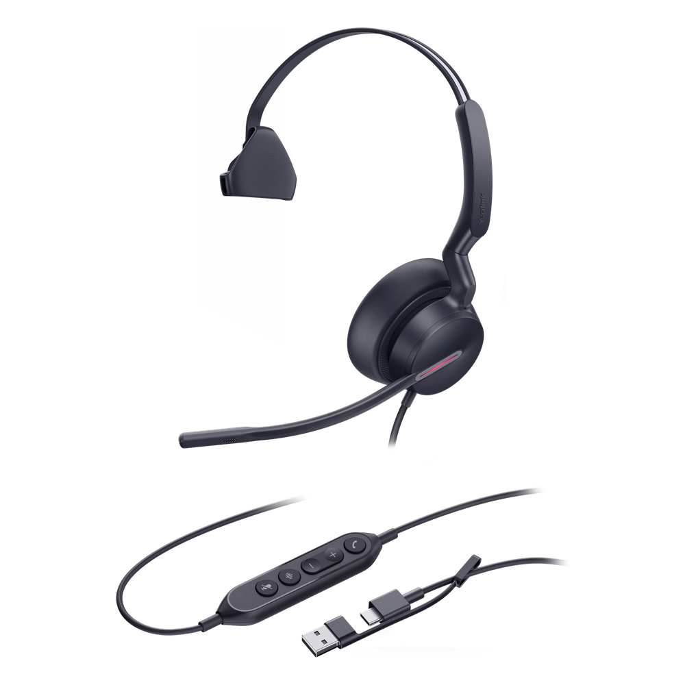 Auriculares Yealink UH46 Mono con cancelación de ruido por IA para Microsoft Teams, USB-C/A e indicador de ocupado