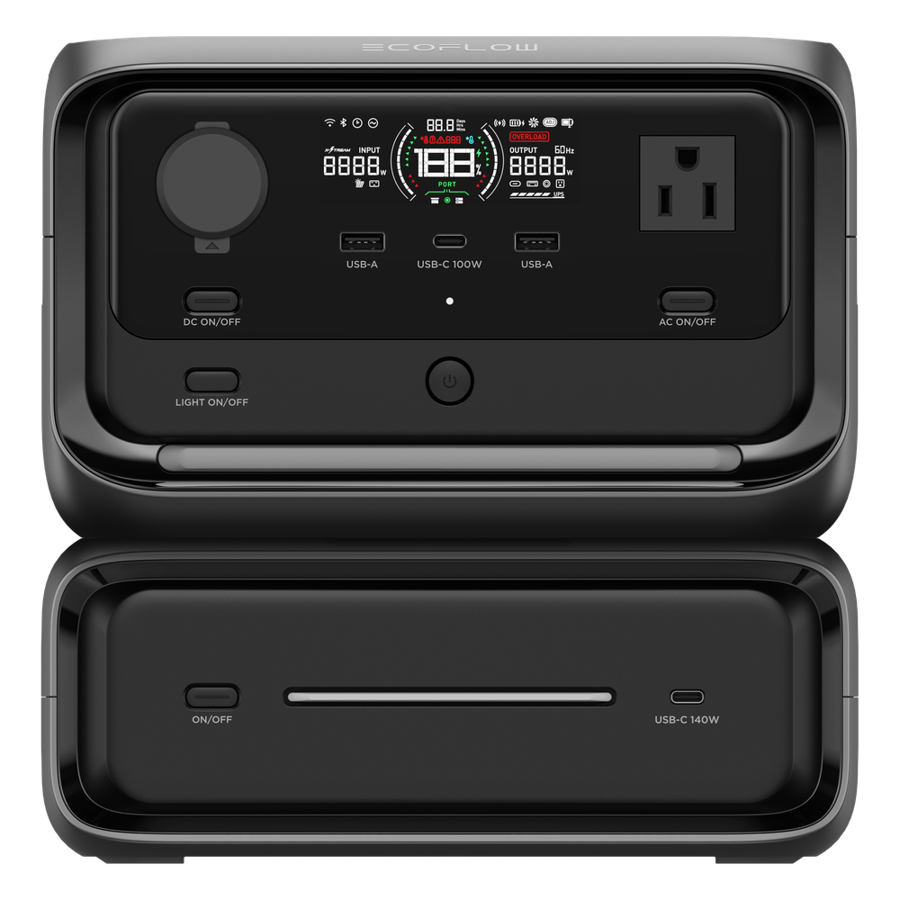 EcoFlow River 3 Plus | Estación de Energía Portátil 572Wh Litio LFP / 4 AC 800W (Max. 1600W) / 1 USB-C 100W / 3 USB -A 12W / Cargador de Coche 10A, 126W Max. / Conectividad WiFi y Bluetooth (App) / Carga Solar 220W Max.