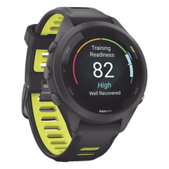 Forerunner® 265S, Bisel y carcasa en negro con correa de silicona en negro/amarillo