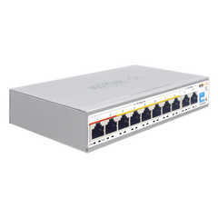 Switch PoE / Administración en la nube / Con 8 puertos 10/100 Mbps PoE af/at / 2 Puertos Uplink 10/100/1000 Mbps / Presupuesto 100 W / PoE hasta 250 metros / Soporta protocolo ONVIF