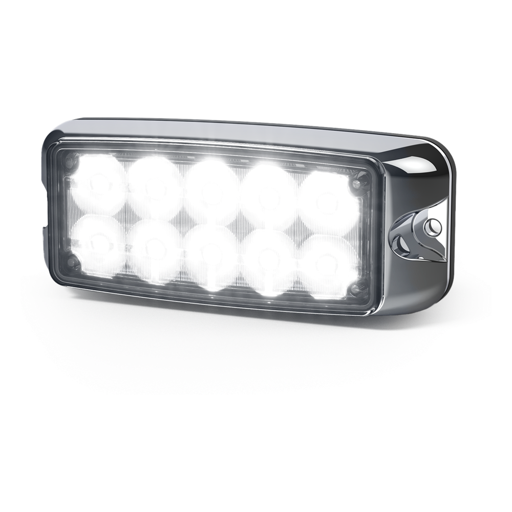 Luz de Advertencia de 10 LED, Rojo/Claro, 5x2 Pulgadas, Lente Transparente, Bisel Cromado