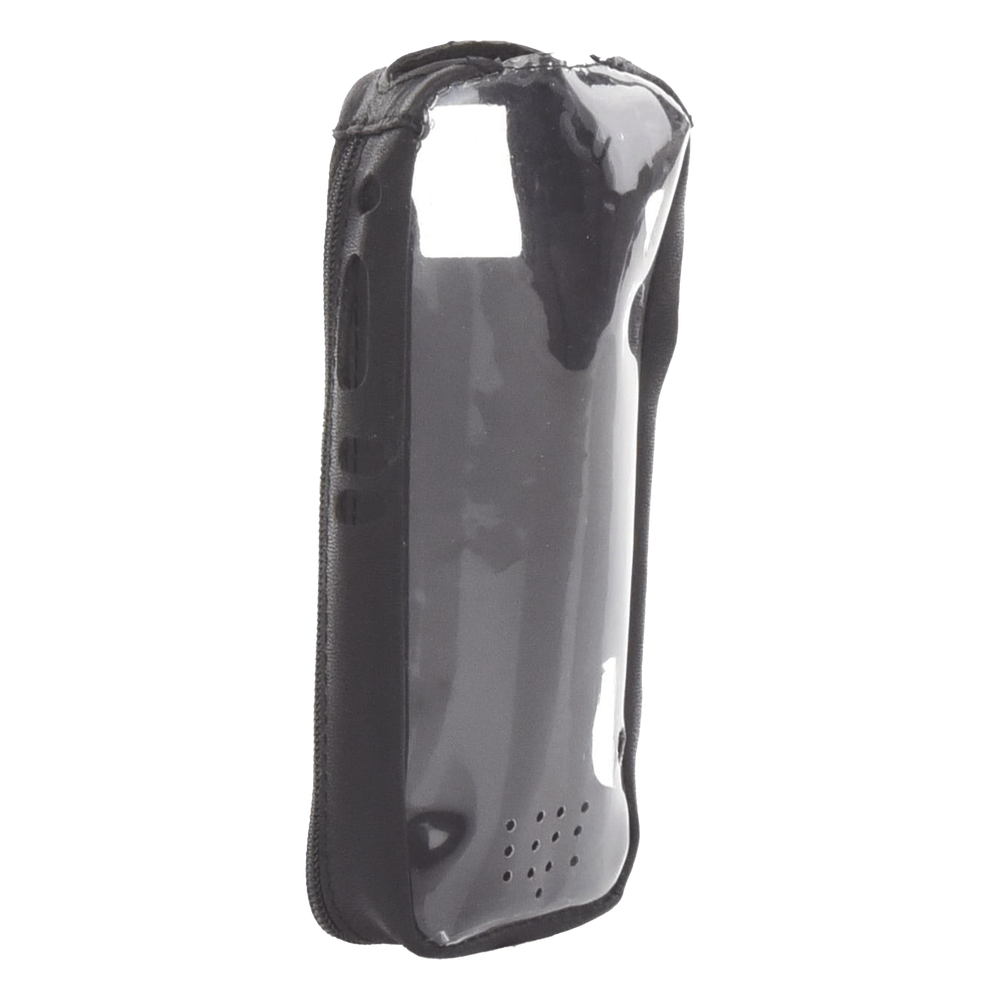 Funda Reforzada en Piel para Cinto, con Cierre y Amplio Visor Frontal Transparente para Radios Aéreos IC-A25.