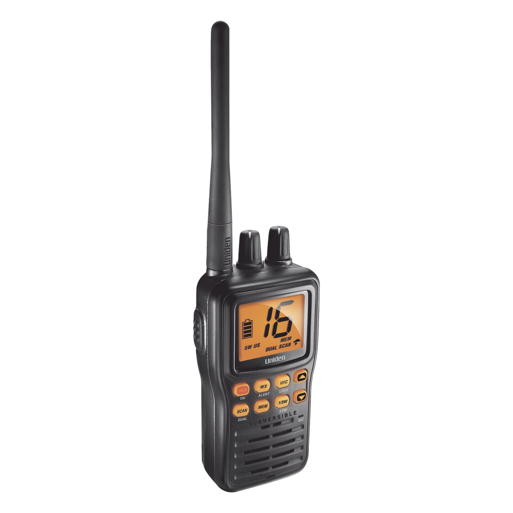 Radio Marino Portátil VHF, flotante y sumergible, Rx: 156.050-163.275MHz Tx: 156.025-157.425MHz, cumple con los canales marinos Internacionales, de EUA y Canadá