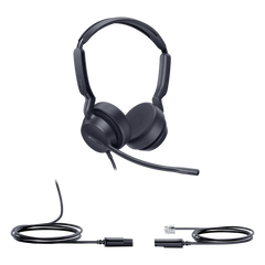Diadema Analógica Alámbrica YHS36 E2 Dual de Yealink Over-the-Head con Micrófono Antiruido Conexión QD a RJ9 y Protección Auditiva ActiveProtection