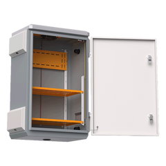 Gabinete de Acero Ventilado para Exterior 380 x 660 x 240 mm con Rieles DIN y 4 Placas Laterales para Montaje de Equipos por Fuera