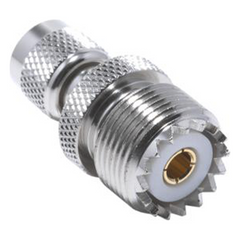 Adaptador en Línea de Conector Mini UHF Macho a UHF Hembra (SO-239), Níquel/ Oro/ Teflón.