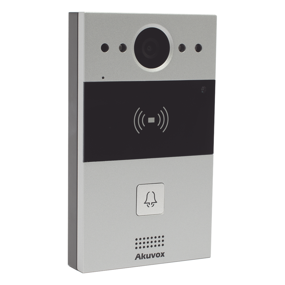 Videoportero de 1 Botón / Lector de Tarjetas MIFARE y PROX EM / Notificación a APP / 100% en la Nube / Notificación por Llamada Telefónica / SIP / ONVIF / IP65 / Cámara 2MP / Panel de Aluminio / Control de 2 Puertas