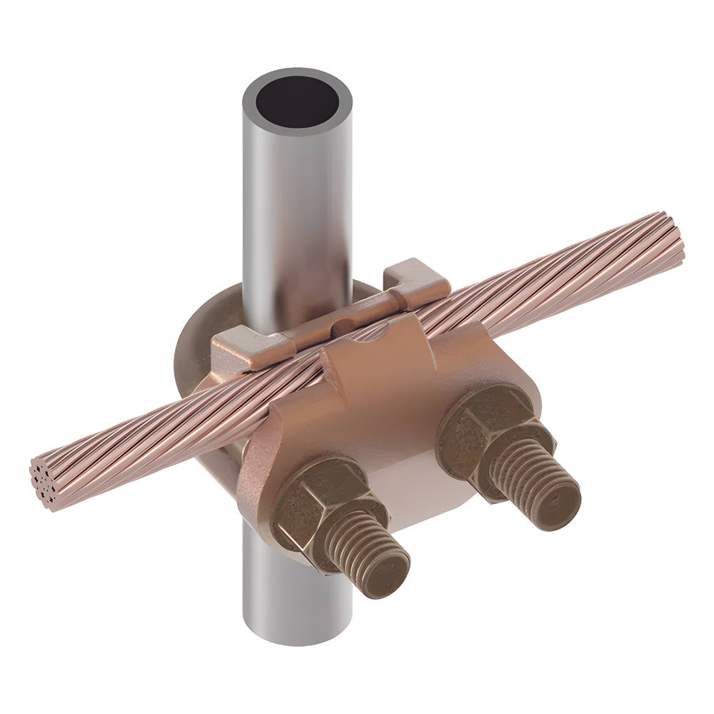 Conector Mecánico para Cable Calibre 4 a 2/0 AWG / Paralelo o 90° a Tubo de 3/8" o Varilla de 5/8" - 3/4".