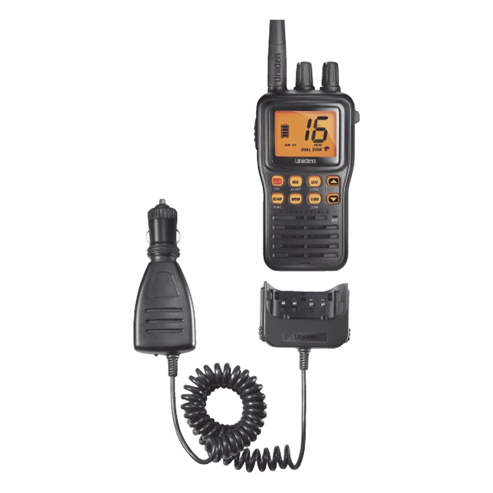 Radio Marino Portátil VHF, flotante y sumergible, Rx: 156.050-163.275MHz Tx: 156.025-157.425MHz, cumple con los canales marinos Internacionales, de EUA y Canadá