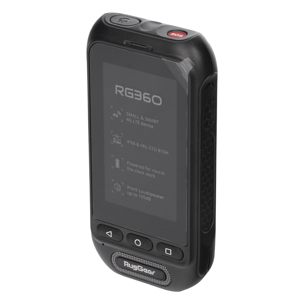 Radio PoC LTE RugGear RG360 / Altavoz 2W 105 dB / 3GPP Mission-Critical PTT / IP68 y MIL-STD-810H / Batería Extraíble 3000 mAh / 197 g / Multi APN