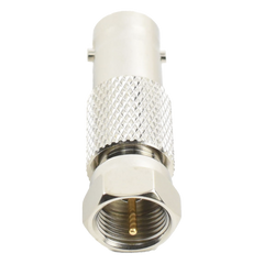 Adaptador en Línea, de Conector BNC Hembra a F Macho, Níquel/ Oro/ Delrin.