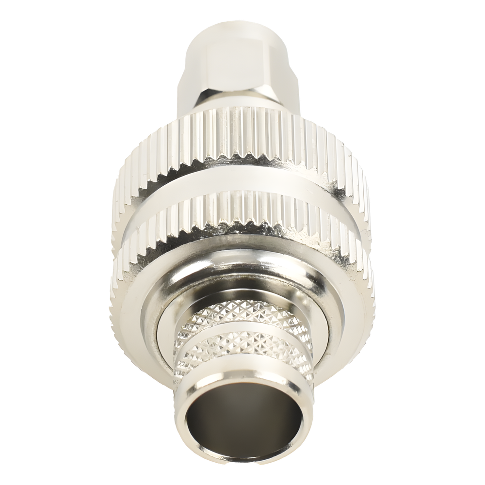 Conector SMA Macho Inverso de Anillo Plegable para RG-8/U, 9913, LMR-400, Níquel/ Oro/ Teflón.