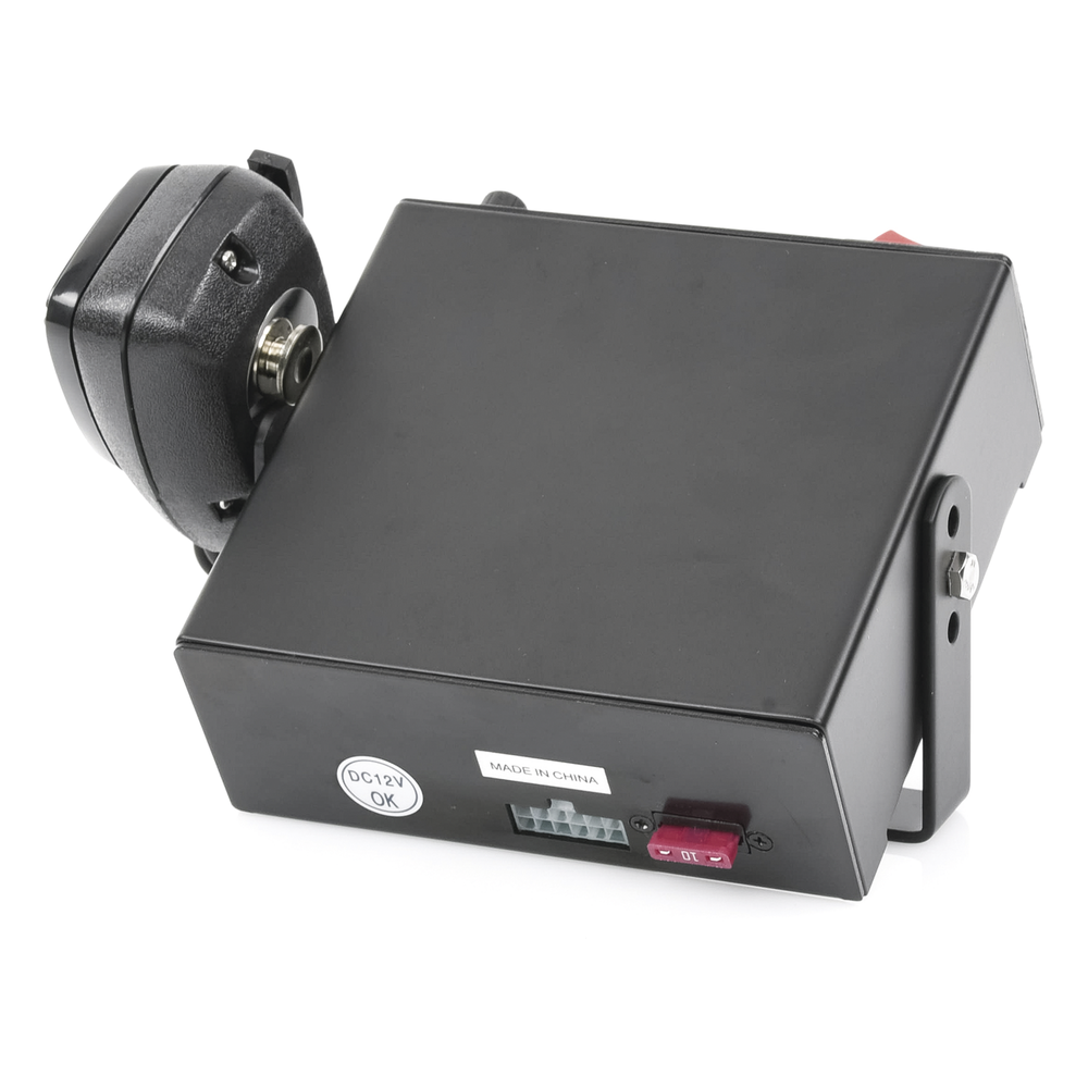 Sirena Vehicular de 100W de Potencia, Con Switch Giratorio de 6 posiciones, Micrófono de Uso Rudo e Interconexión a Radio