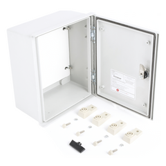 Gabinete de Poliéster IP65 Uso en Intemperie (250 x 300 x 140 mm) con Placa Trasera Interior de Plástico (Incluye Chapa y Llave).