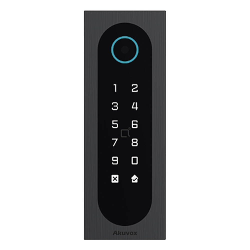 Control de Acceso Slim Akuvox A08S / Aluminio y Vidrio Templado / IP65 & IK09 / Capacidad para 20,000 Tarjetas / Métodos de Acceso Multi (QR, Bluetooth, PIN, RFID) / Soporta Wiegand / 1 Salida de Relay