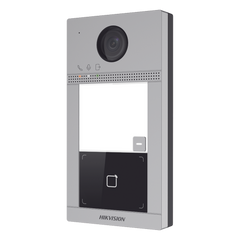 Videoportero IP 2 Megapixel / Llamada y Apertura Remota desde App Hik-Connect / PoE / Exterior IP65 + Antivandalico IK08 / 1 Departamento / Apertura con Tarjeta / Soporta 2 Puertas y hasta 6 Monitores