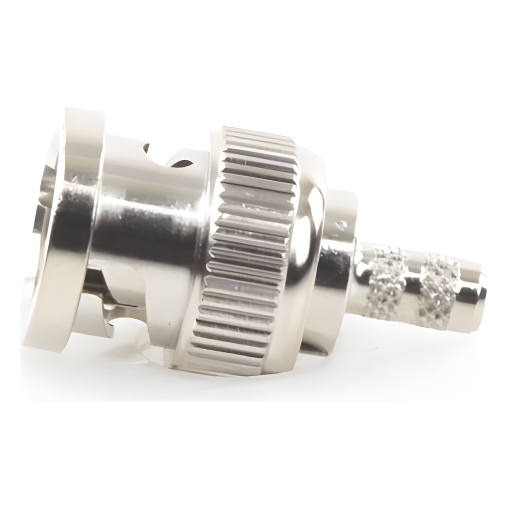 Conector BNC Macho de Anillo Plegable para Cable LP-195, LP-142, LMR-195, RG-58/U, RG-142/U, Níquel/ Oro/ Delrin.