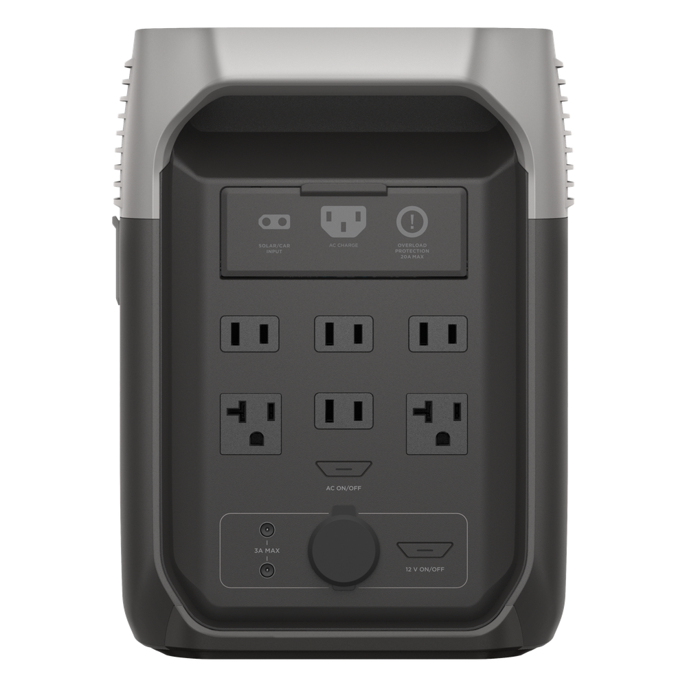 Estación de Energía Portátil Delta 3 1536Wh Litio LFP / 6 AC 1800 W (Max. 3600W) / 2 USB-C 100W / Capacidad para Aumentar Respaldo / Cargador de Coche 10A a 12.6V / Conectividad WiFi y Bluetooth (App) / Carga Solar 500W Max.